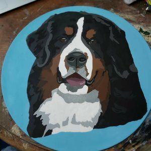 Hand-painted Vinyl Record Painting ~ BERNESE MOUNTAIN DOG ~ Framed
